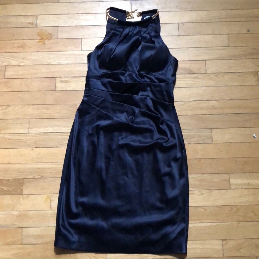 Navy blue dress with gold chain worn once